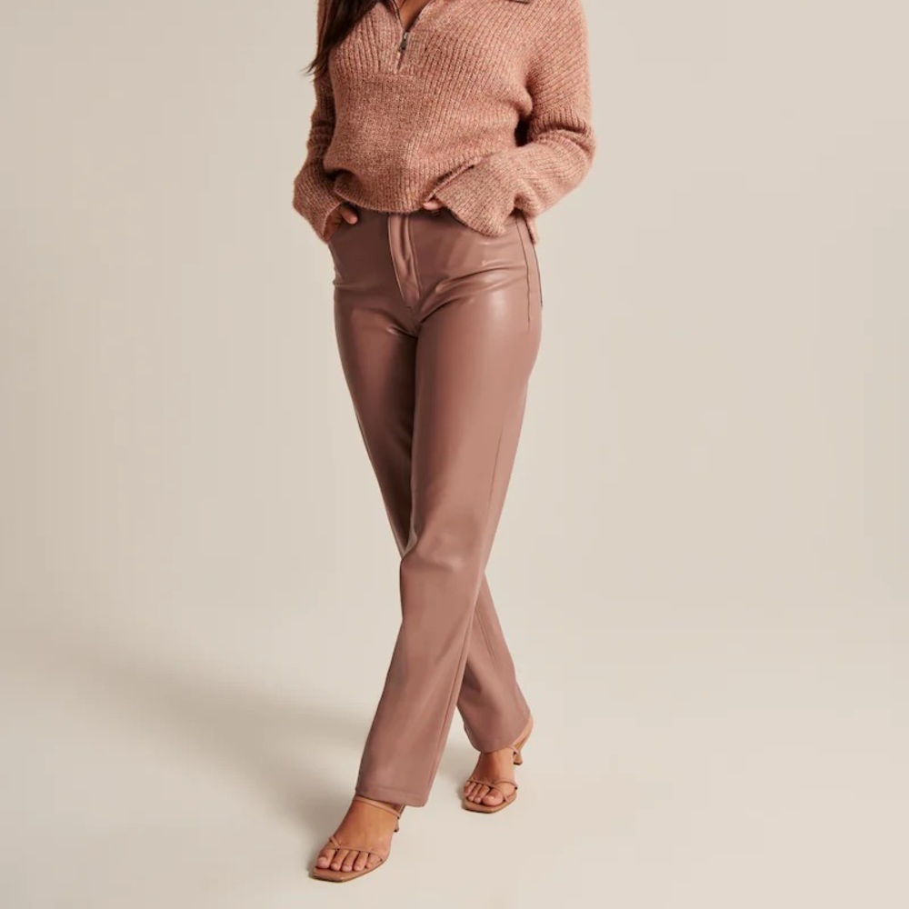 Abercrombie & Fitch Vegan Leather 90’s Straight Pants Pink Brown Size 26 LONG